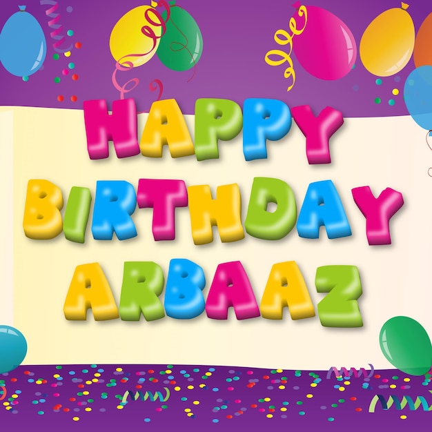 Happy birthday arbaaz gold confetti cute balloon card photo text effect