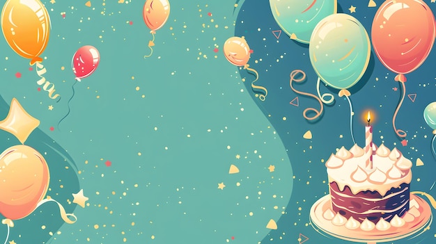 happy birthday background with balloons cake and gifts