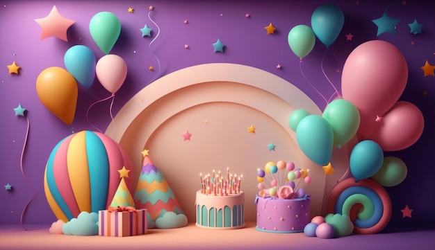 Happy Birthday Background with Balloons Illustration AI GenerativexA