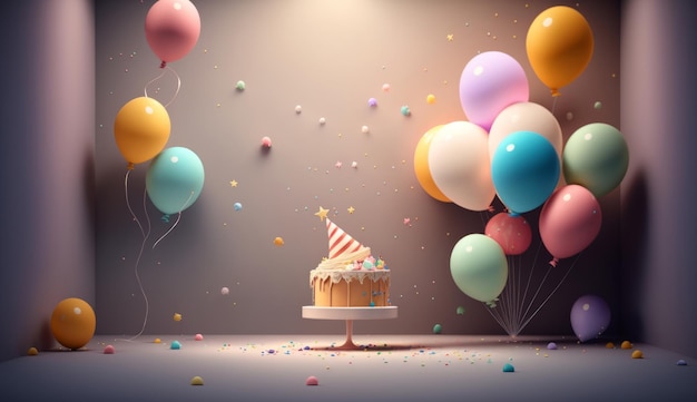 Happy Birthday Background with Balloons Illustration AI GenerativexA