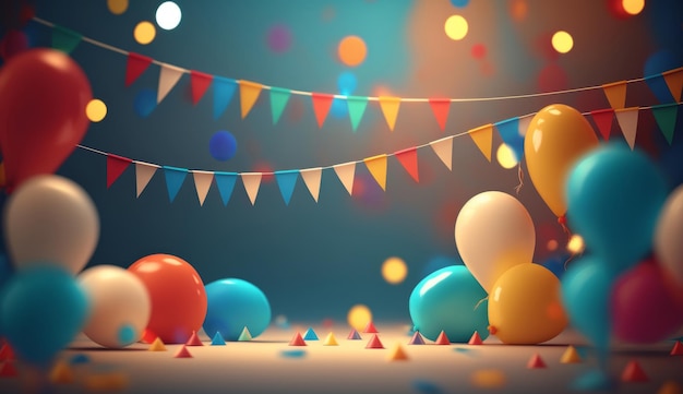 Happy Birthday Background with Balloons Illustration AI GenerativexA