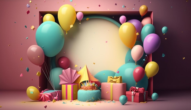 Happy Birthday Background with Balloons Illustration AI GenerativexA