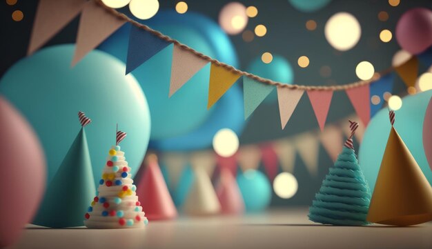 Happy Birthday Background with Balloons Illustration AI GenerativexD