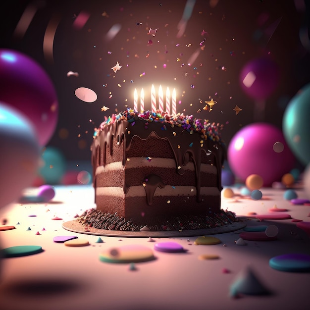 Happy Birthday background with cake Illustration AI GenerativexA