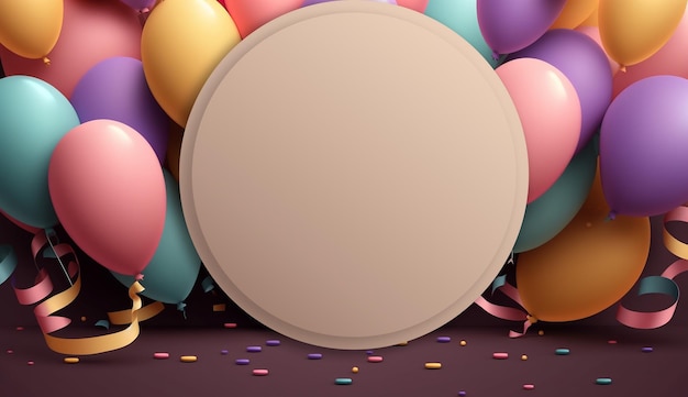 Happy birthday background with colorful balloons 3d Generative AI