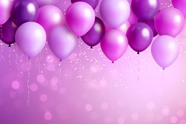 Photo happy birthday background with gradient violet balloons