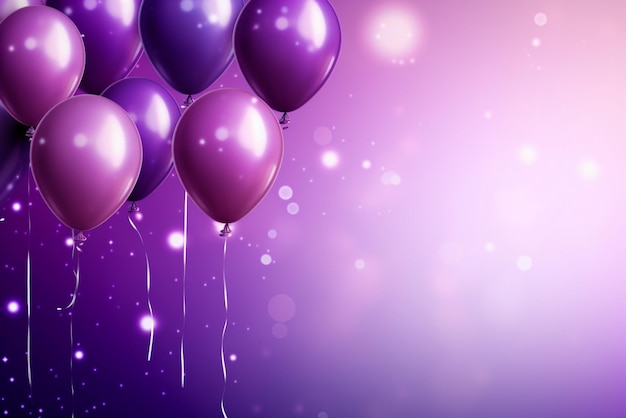 Photo happy birthday background with gradient violet balloons