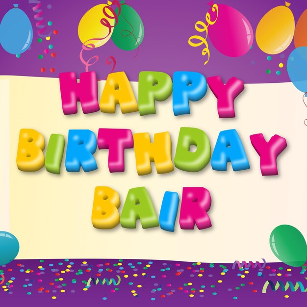 Photo happy birthday bair gold confetti cute balloon card photo text effect