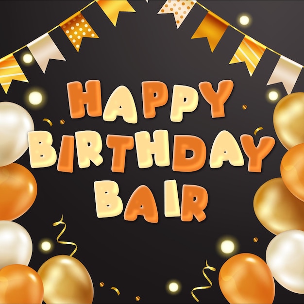 Happy Birthday Bair Gold Confetti Cute Balloon Card Photo Text Effect
