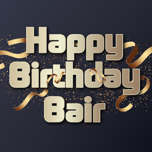 Happy Birthday Bair Gold Confetti Cute Balloon Card Photo Text Effect