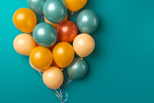 Happy birthday balloons on blue backdrop