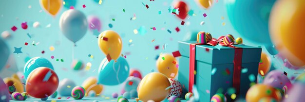 happy birthday balloons and present box background banner