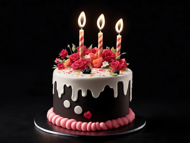 Happy Birthday cake on black background generated by ai