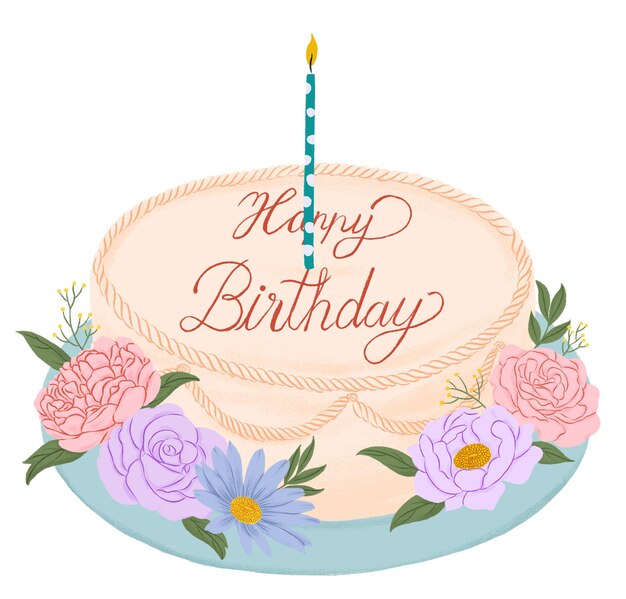 Happy birthday cake png sticker beige dessert illustration transparent background