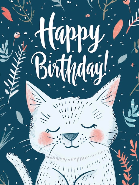 사랑스러운 고양이 축하 카드와 함께 좋은 배경에 생일 축하 캘리그라피