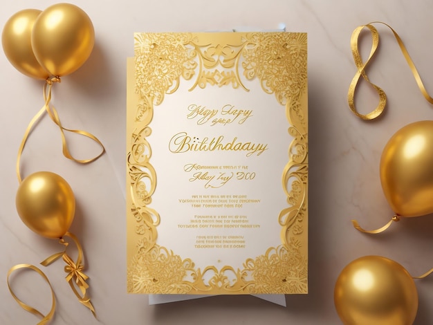 Photo happy birthday card elegant vintage gold frame design