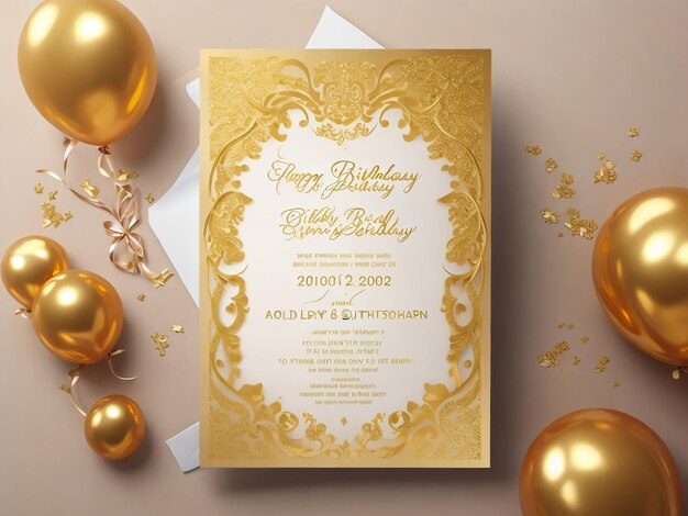 Photo happy birthday card elegant vintage gold frame design