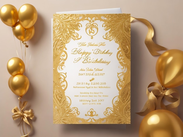 Открытка с днем рождения в элегантной винтажной золотой рамке