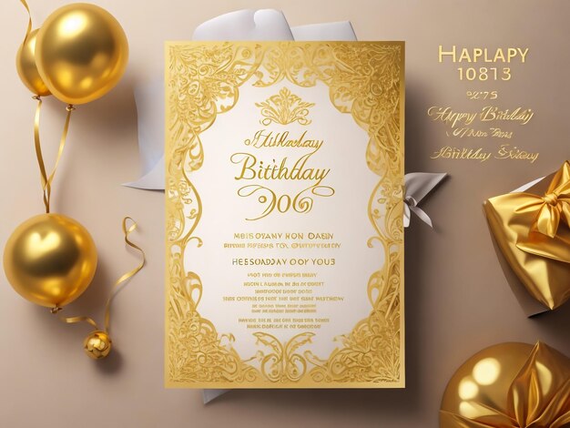 Happy Birthday Card Elegant Vintage Gold frame design