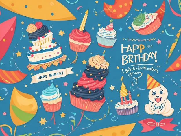 Happy Birthday card set Vector illustration