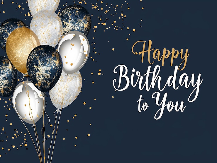 Photo a happy birthday card with balloons and gold glitter on the bottom