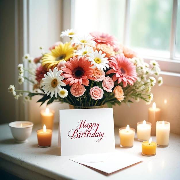 Happy birthday card with flowers assortment