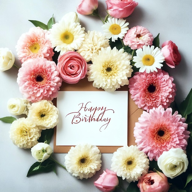 Happy birthday card with flowers assortment