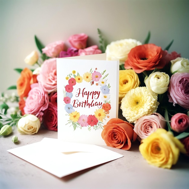 Happy birthday card with flowers assortment