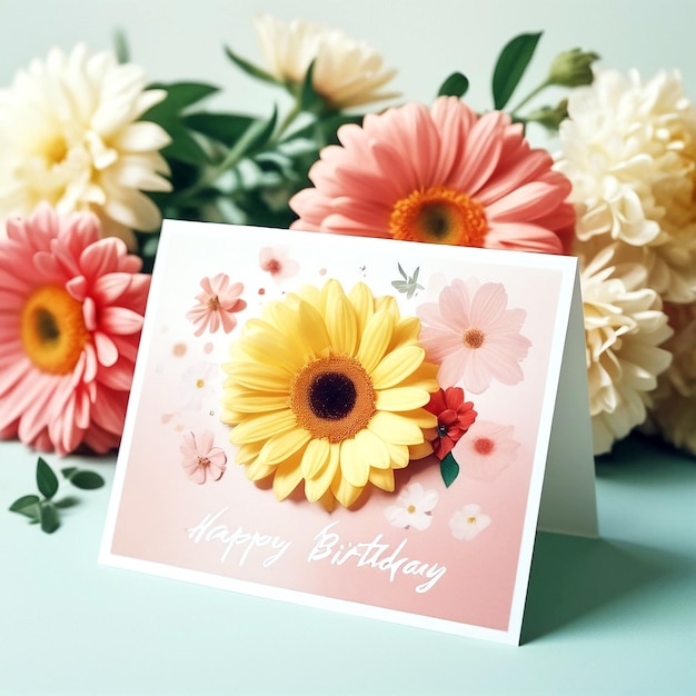 Photo happy birthday card with flowers assortment