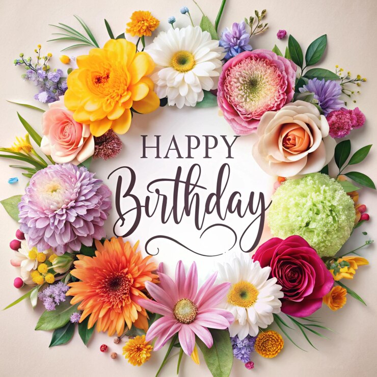 a happy birthday card with flowers and the words happy birthday