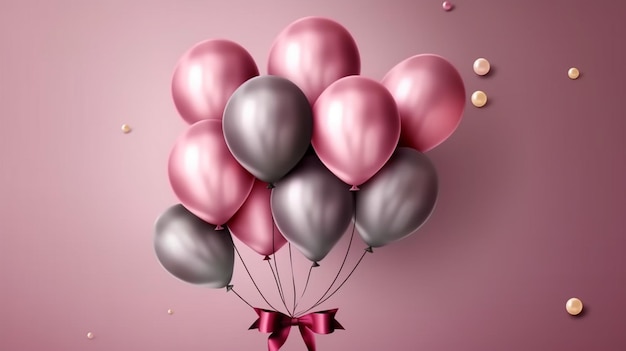 Happy birthday card with luxury balloons and ribbon Generative AI