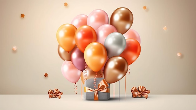 Happy birthday card with luxury balloons and ribbon Generative AI