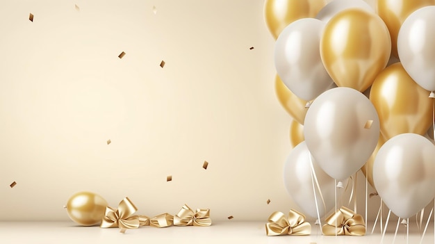 happy birthday card with luxury gold balloons and ribbon