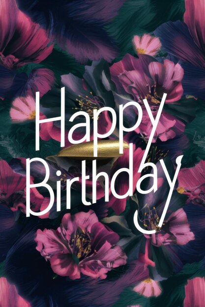 Photo happy birthday card with pink flowers