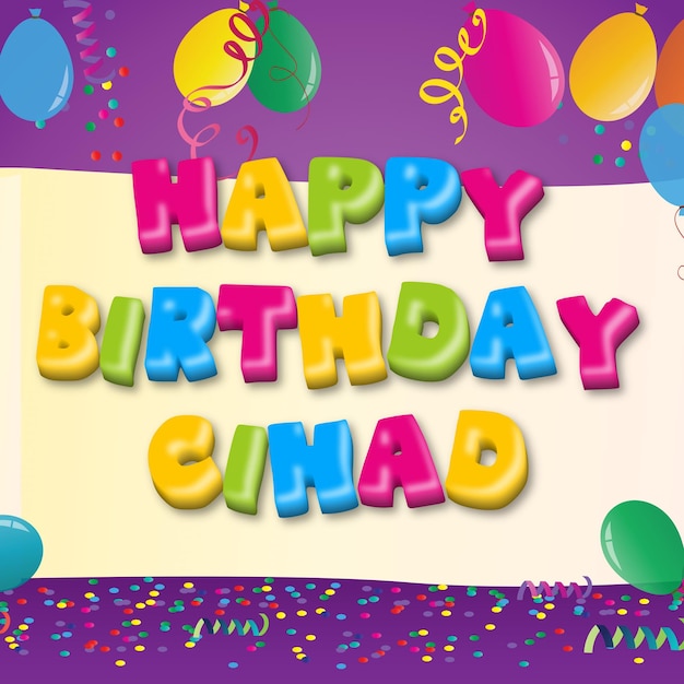 Happy Birthday Cihad Gold Confetti Cute Balloon Card Foto Teksteffect