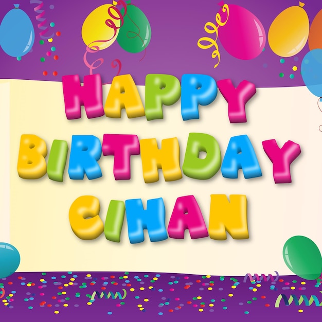 Happy Birthday Cihan Gold Confetti Cute Balloon Card Photo Text Effect