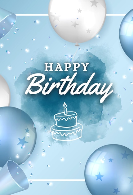Happy Birthday Concept Line Art Style Achtergrondontwerp voor webpagina Banner Poster Print enz.