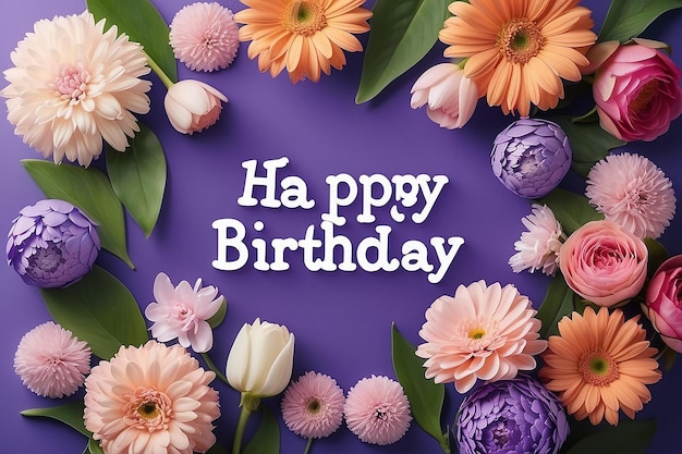 Photo happy birthday concept with flowers