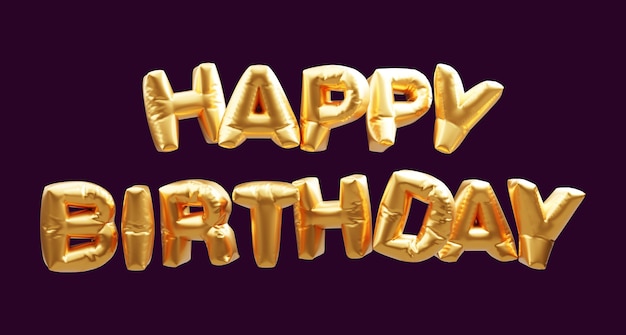 Photo happy birthday congratulation banner with 3d golden balloon fonts.