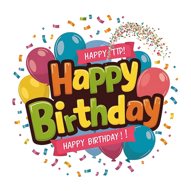 생일 축하 디자인 타이포그래피 터 인사카드 및 풍선 콘페티와 선물 포스터