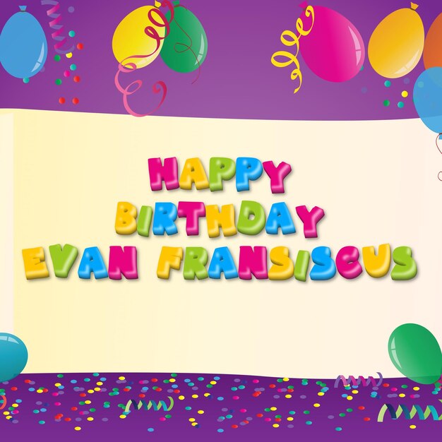 생일 축하 에반 프란시스쿠스 골드 콘페티 귀여운 풍선 카드 사진 텍스트 효과