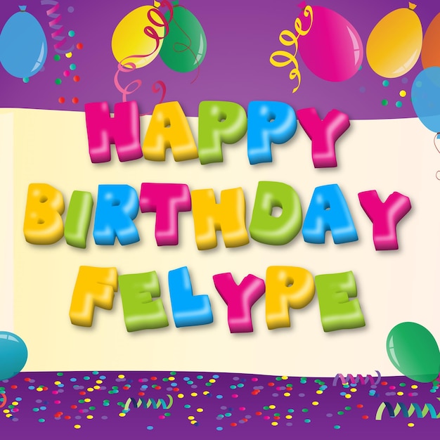 Happy birthday felype gold confetti cute balloon card photo text effect