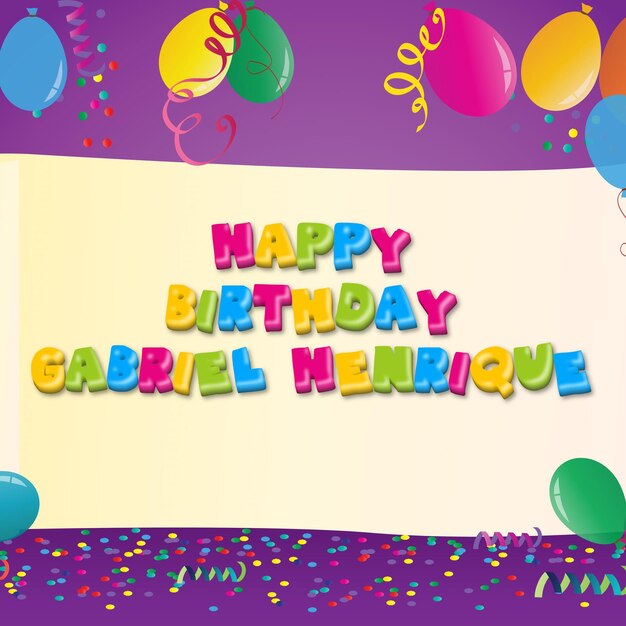 Foto buon compleanno gabriel henriqu gold confetti cute balloon card effetto foto testo