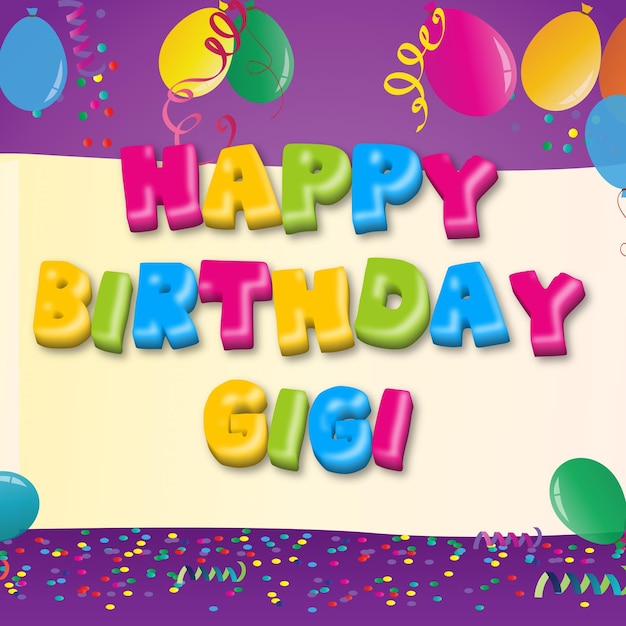 Happy Birthday Gigi Gold Confetti Cute Balloon Card Photo Text Effect