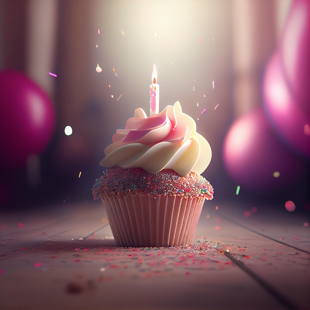 Happy Birthday Greeting Card with Cake in Bokeh Background Generative AI