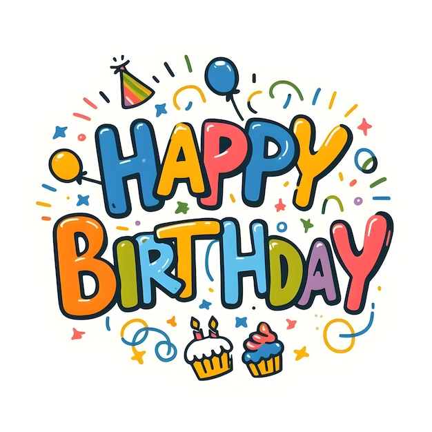 Photo happy birthday greeting card with cute children hand drawn vector illustration