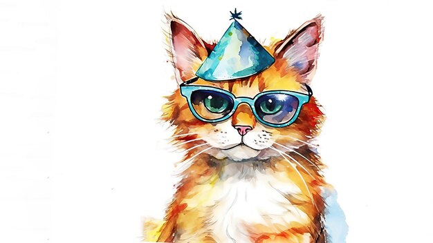 Happy Birthday Happy Cute cartoon cat Illustration Post processed AI generated image