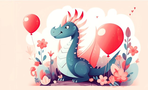 Happy Birthday Happy Cute cartoon dragonIllustration Post processed AI generated image