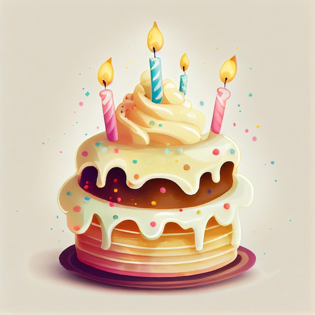 Happy Birthday Illustrated Cake with Candles Generative AI