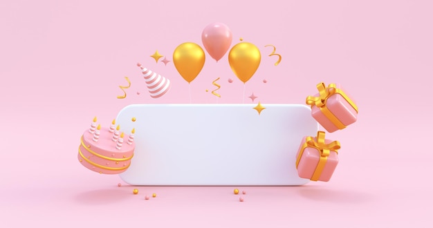 happy birthday illustration with copy space 3d render